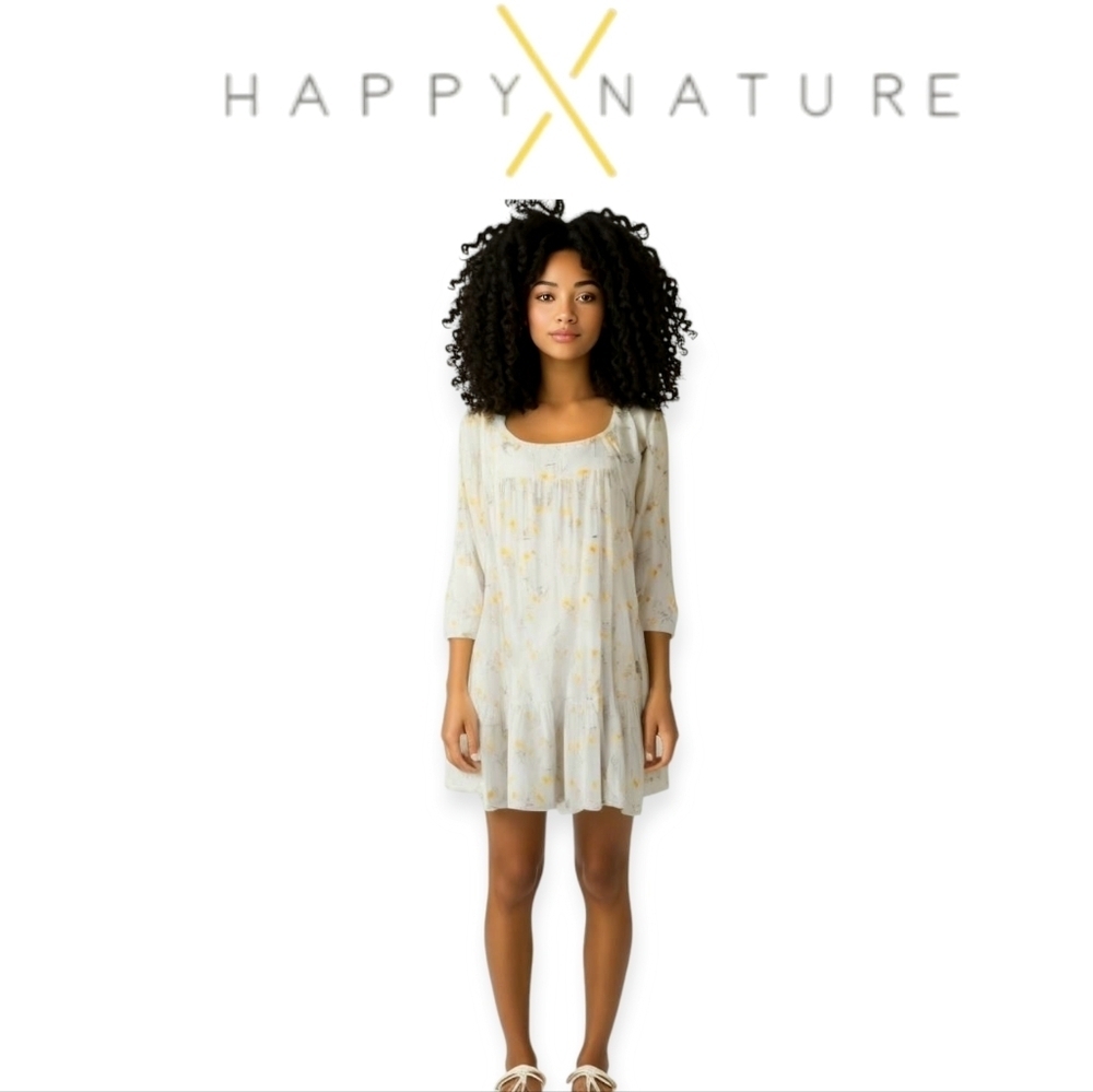 Kate Hudson Happy x Nature Oversized Babydoll White Floral Dress Size Small Chic